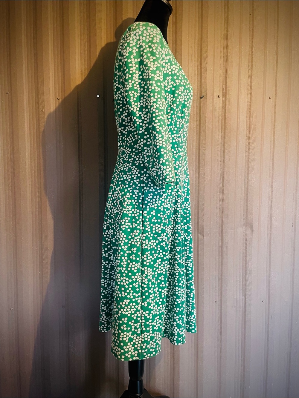 BODEN Julianna Ponte Dress 3/4 Sleeve Fit Flare US 8R Green White Midi Pockets - Picture 8 of 13